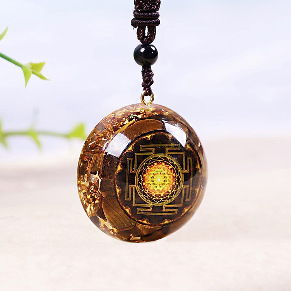 Day Day Up – colgante ojo de tigre con Sri Yantra, ideal para yoga