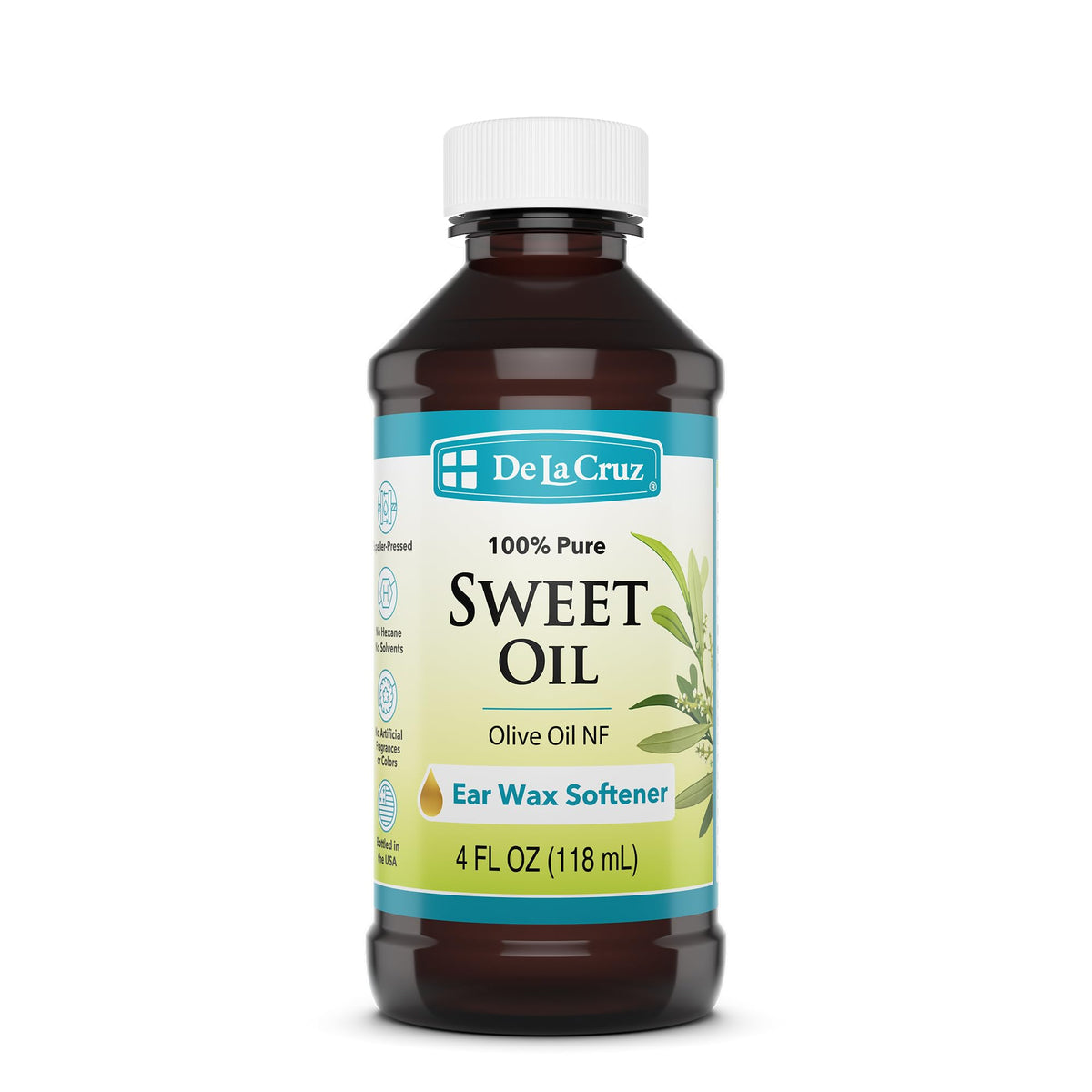 De La Cruz Aceite Dulce para Oídos, botella lista para suavizar cerumen.