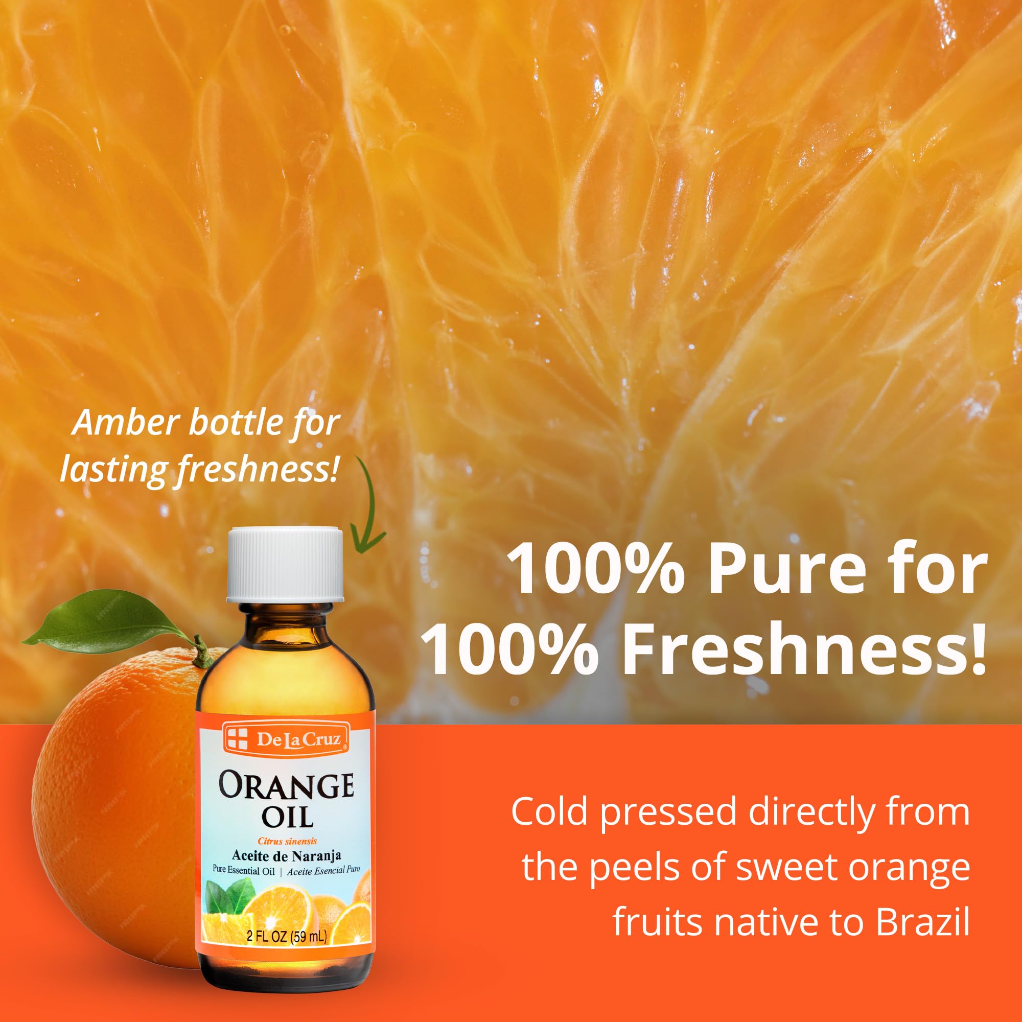 De La Cruz frasco ámbar con aceite de naranja puro
