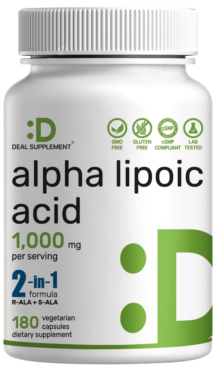 DEAL SUPPLEMENT Alpha Lipoico: botella mostrando dosis diarias para apoyo antioxidante