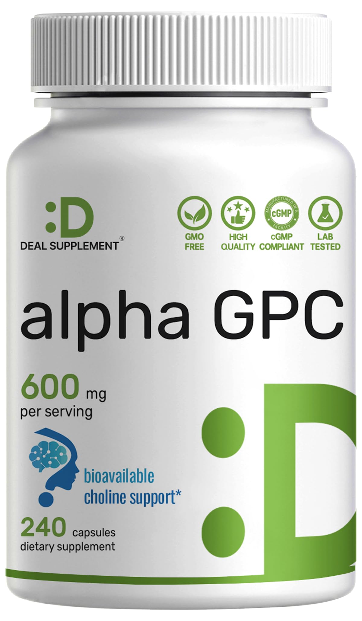 DEAL SUPPLEMENT Alpha GPC en botella, fuente biodisponible de colina para enfoque