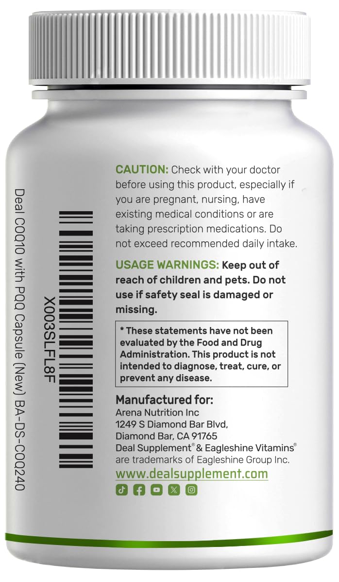 Control de calidad con ingredientes no GMO en DEAL SUPPLEMENT CoQ10 PQQ.