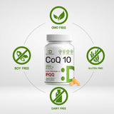 Dosis de 200 mg CoQ10 y 200 mcg PQQ para energía y metabolismo.