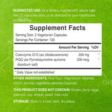 Etiqueta del producto DEAL SUPPLEMENT CoQ10 con PQQ para transparencia de ingredientes.
