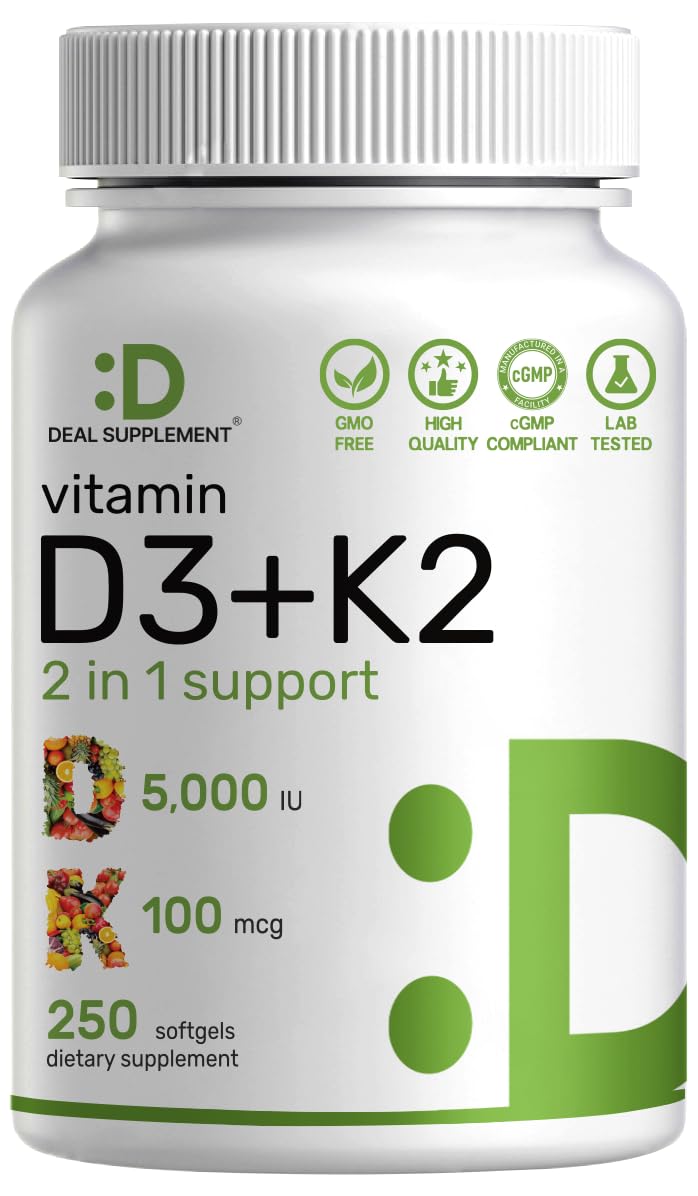 Cápsulas blandas DEAL SUPPLEMENT D3-K2, fáciles de tragar para uso diario.