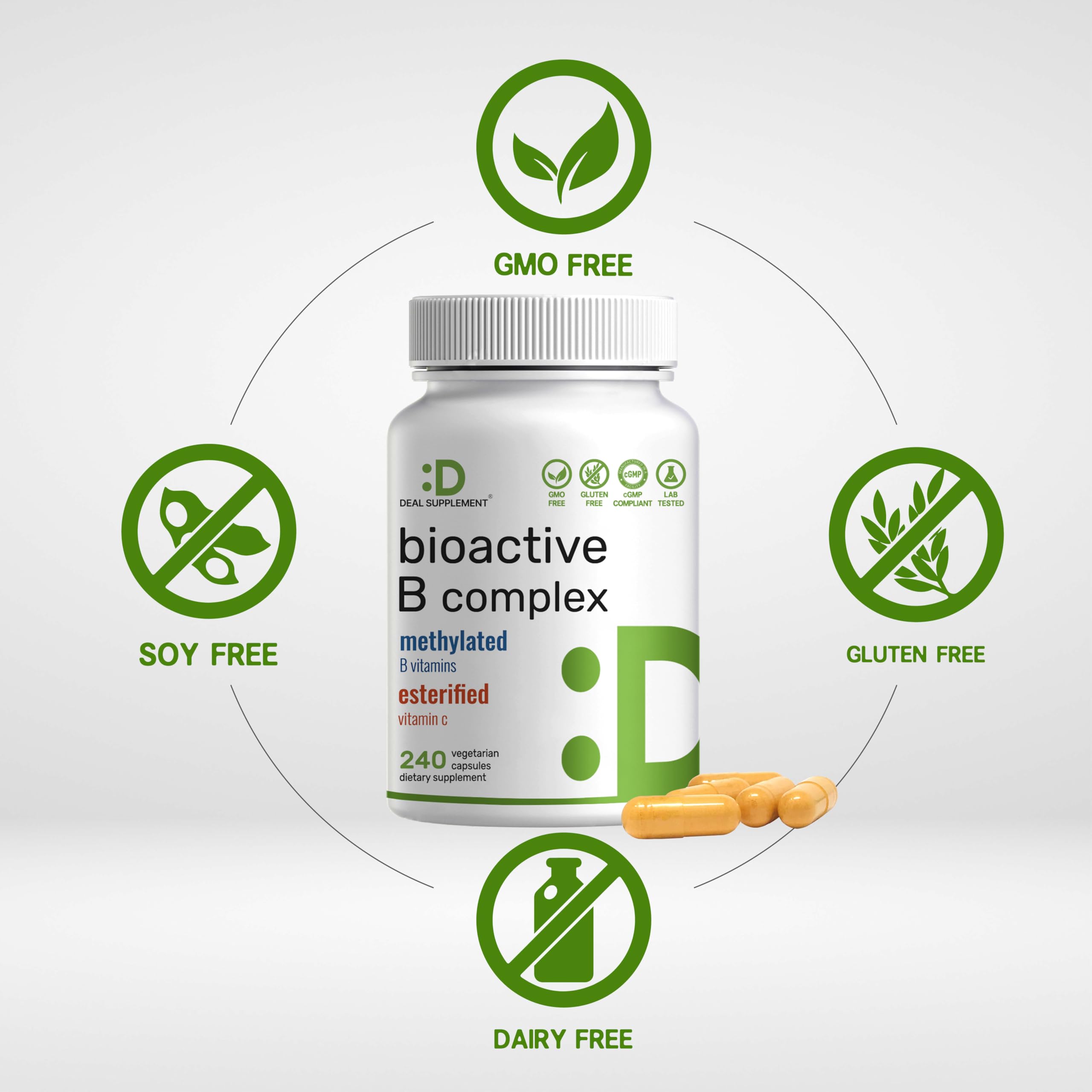 DEAL SUPPLEMENT Envase de 240 cápsulas veganas para suministro prolongado de micronutrientes.