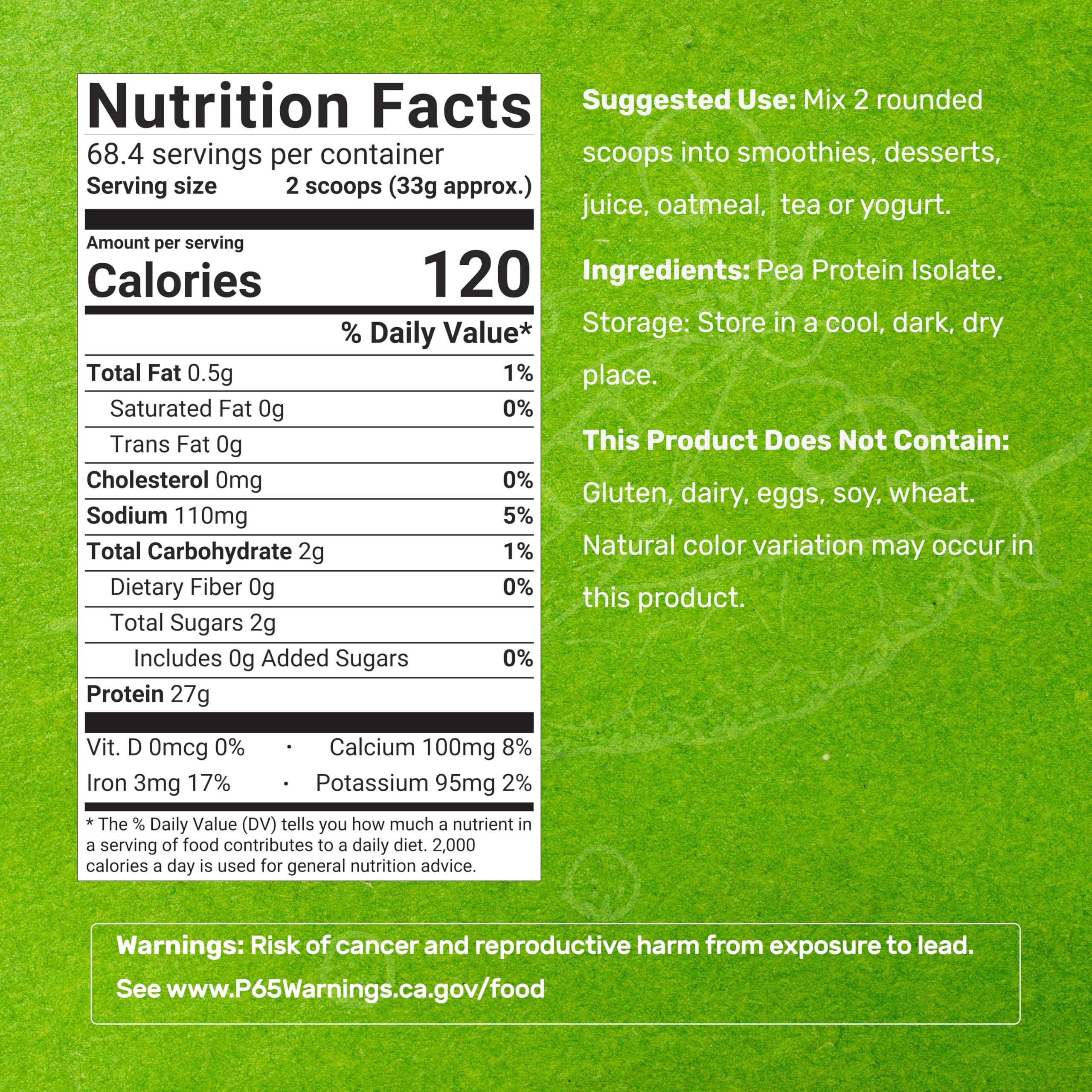 Etiqueta de DEAL SUPPLEMENT proteina de guisante, información clara.
