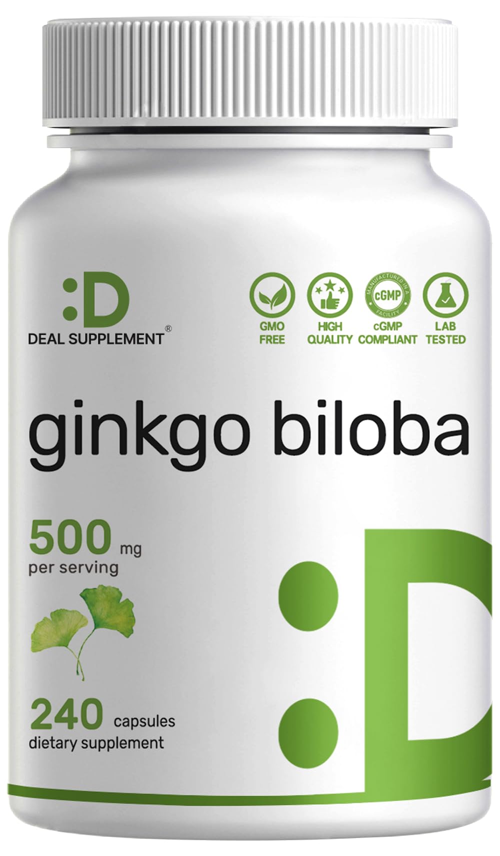 DEAL SUPPLEMENT Ginkgo Biloba 500mg, cápsulas 240, posible apoyo a la función cerebral.