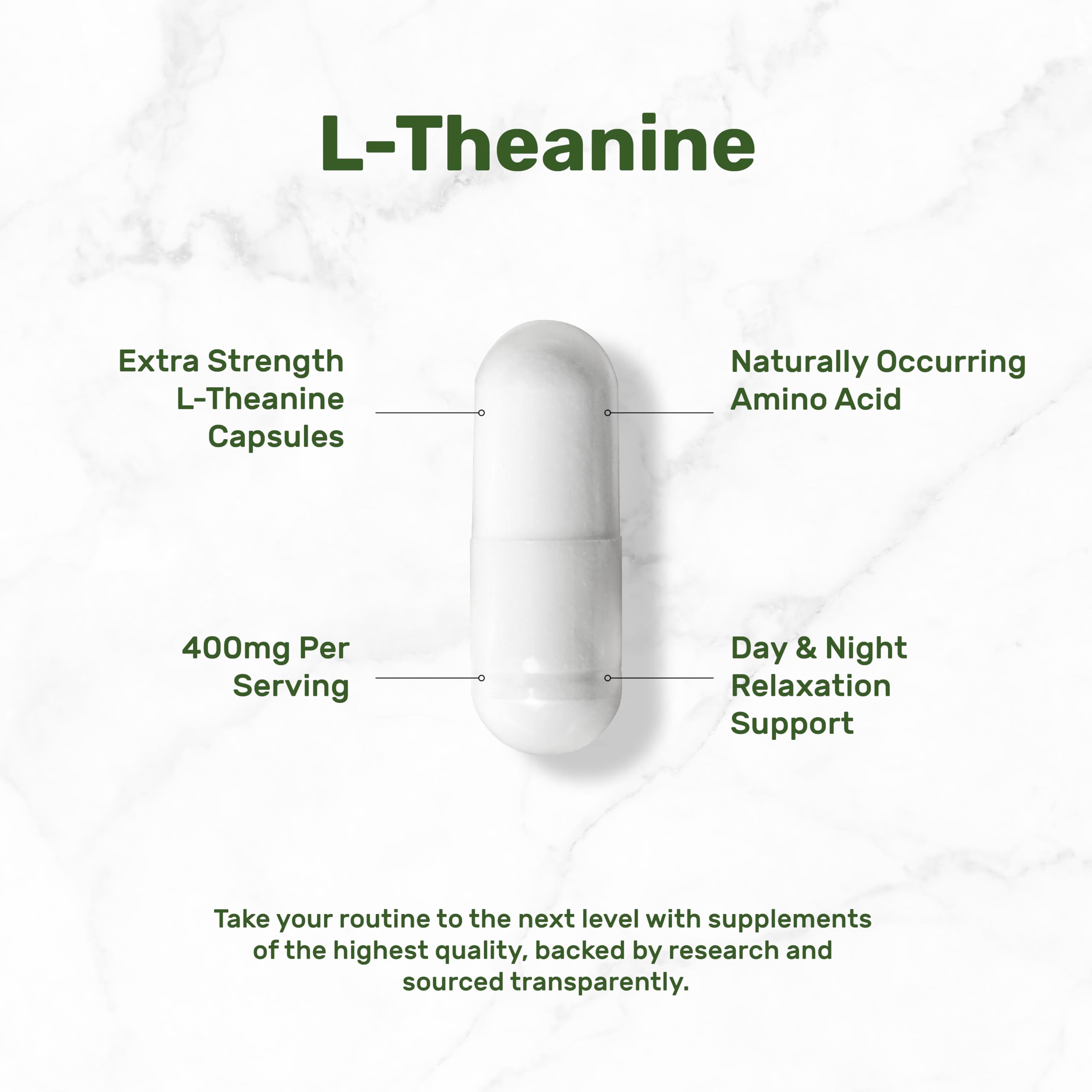 DEAL SUPPLEMENT L-Theanine 400 mg, porción de cápsulas: mantiene calma alerta.