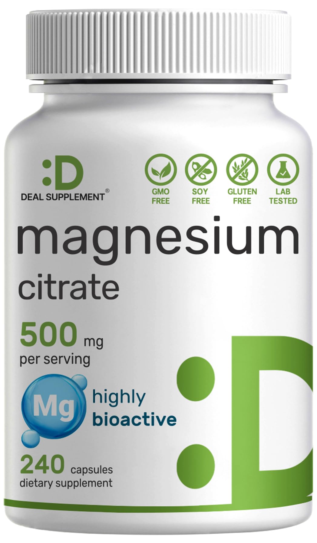DEAL SUPPLEMENT Magnesio Citrato 500 mg – botella visible para uso diario y absorción