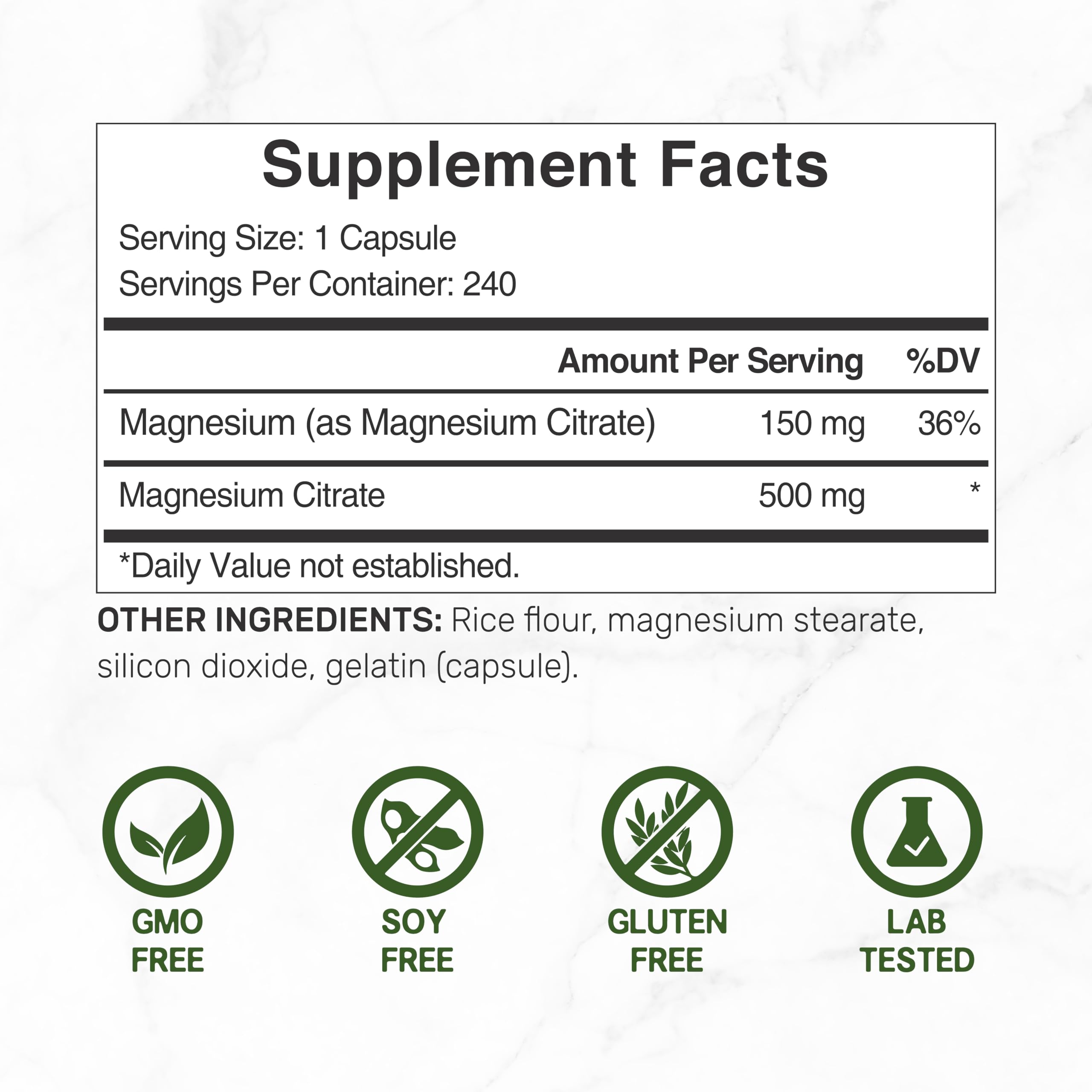 DEAL SUPPLEMENT Magnesio Citrato 500 mg – cápsulas fáciles de tragar para aporte diario