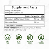 DEAL SUPPLEMENT Magnesio Citrato 500 mg – cápsulas fáciles de tragar para aporte diario