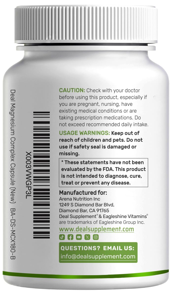Cierre seguro y etiqueta clara facilitan almacenamiento del DEAL SUPPLEMENT Magnesium Complex.