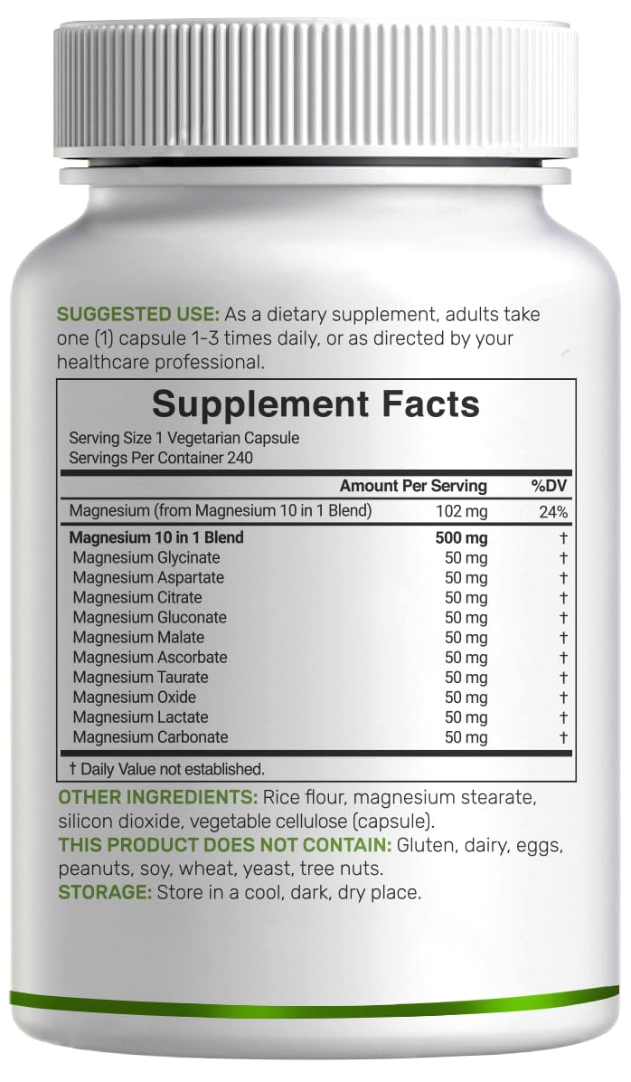 Frasco de 240 cápsulas de DEAL SUPPLEMENT Magnesium Complex para varios meses.