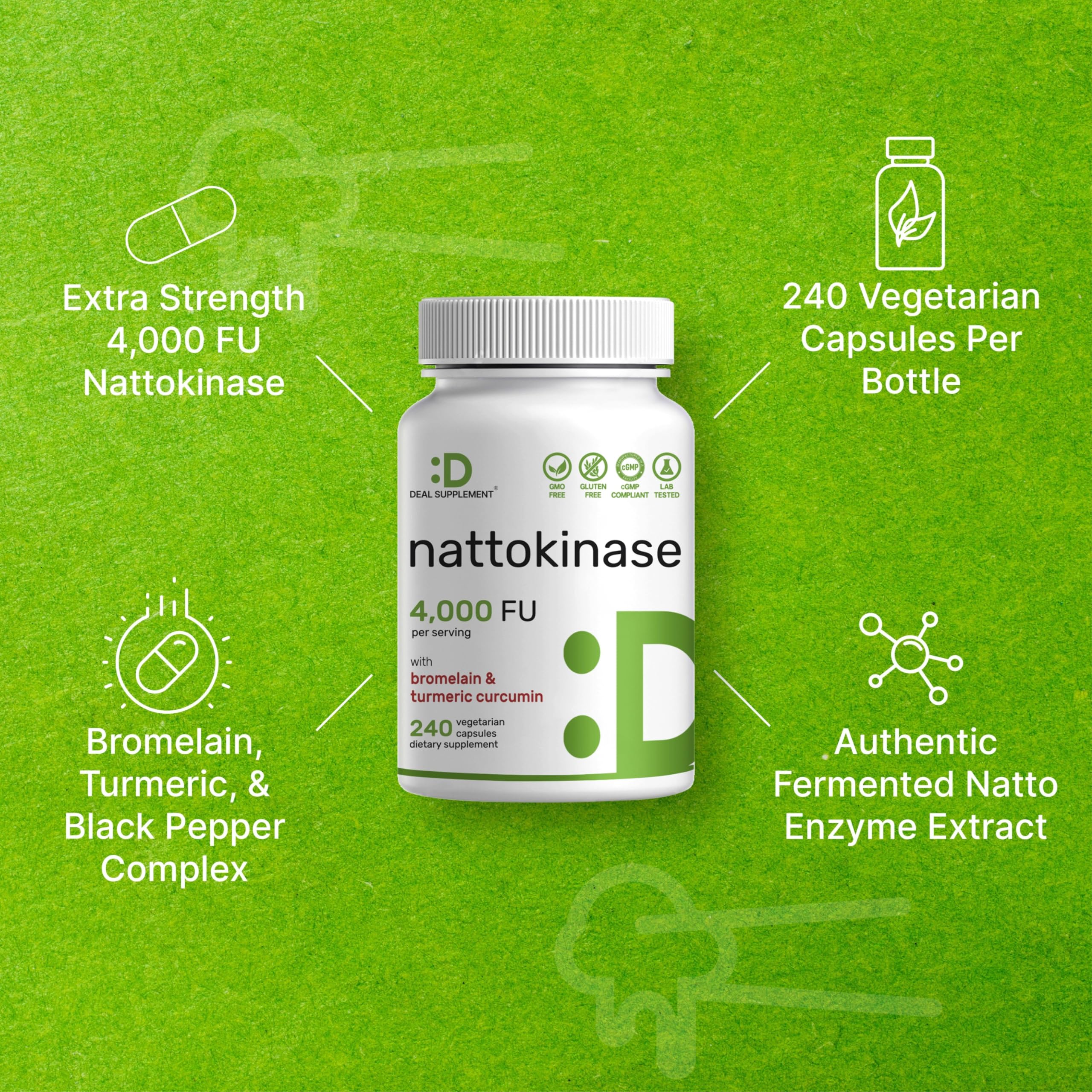 DEAL SUPPLEMENT Nattokinase, curcumina: apoyo antiinflamatorio natural de especias.