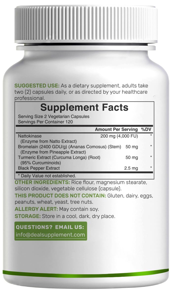 DEAL SUPPLEMENT Nattokinase, etiqueta-detalle: lectura rápida de beneficios clave.