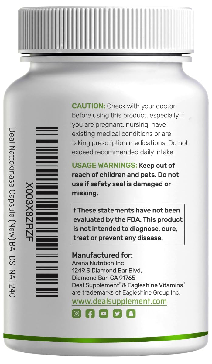 DEAL SUPPLEMENT Nattokinase, uso-diario: formato veggie práctico para la rutina diaria.