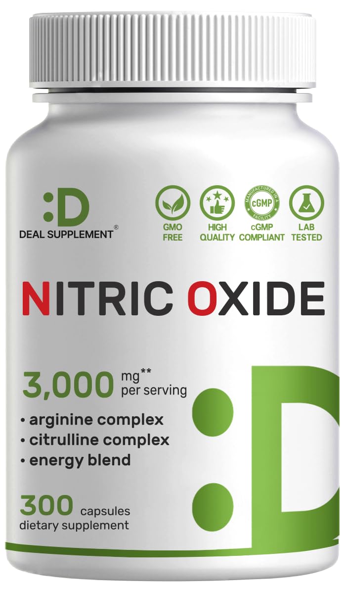 DEAL SUPPLEMENT óxido nítrico 3000mg en botella, ideal para entrenamientos.