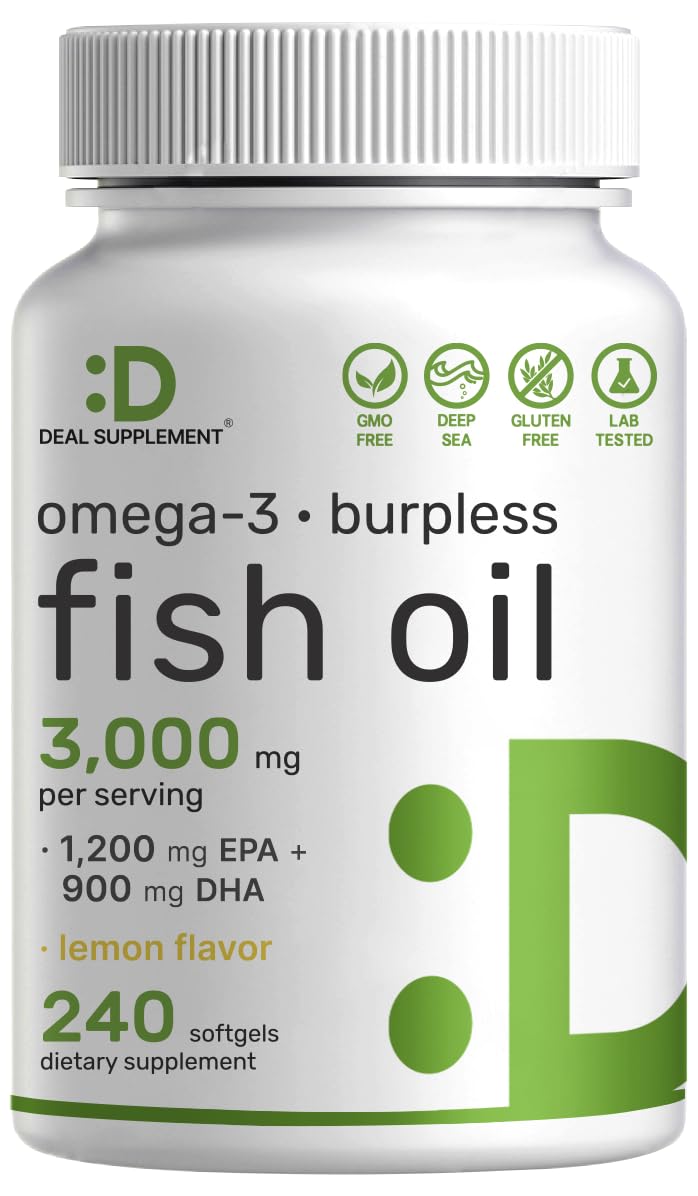 DEAL SUPPLEMENT Omega 3: botella con aroma a limón, podría apoyar la salud general.