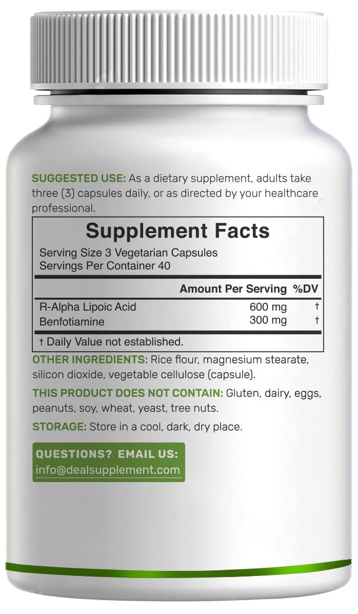 DEAL SUPPLEMENT R-ALA etiqueta sin alérgenos comunes para dietas sensibles