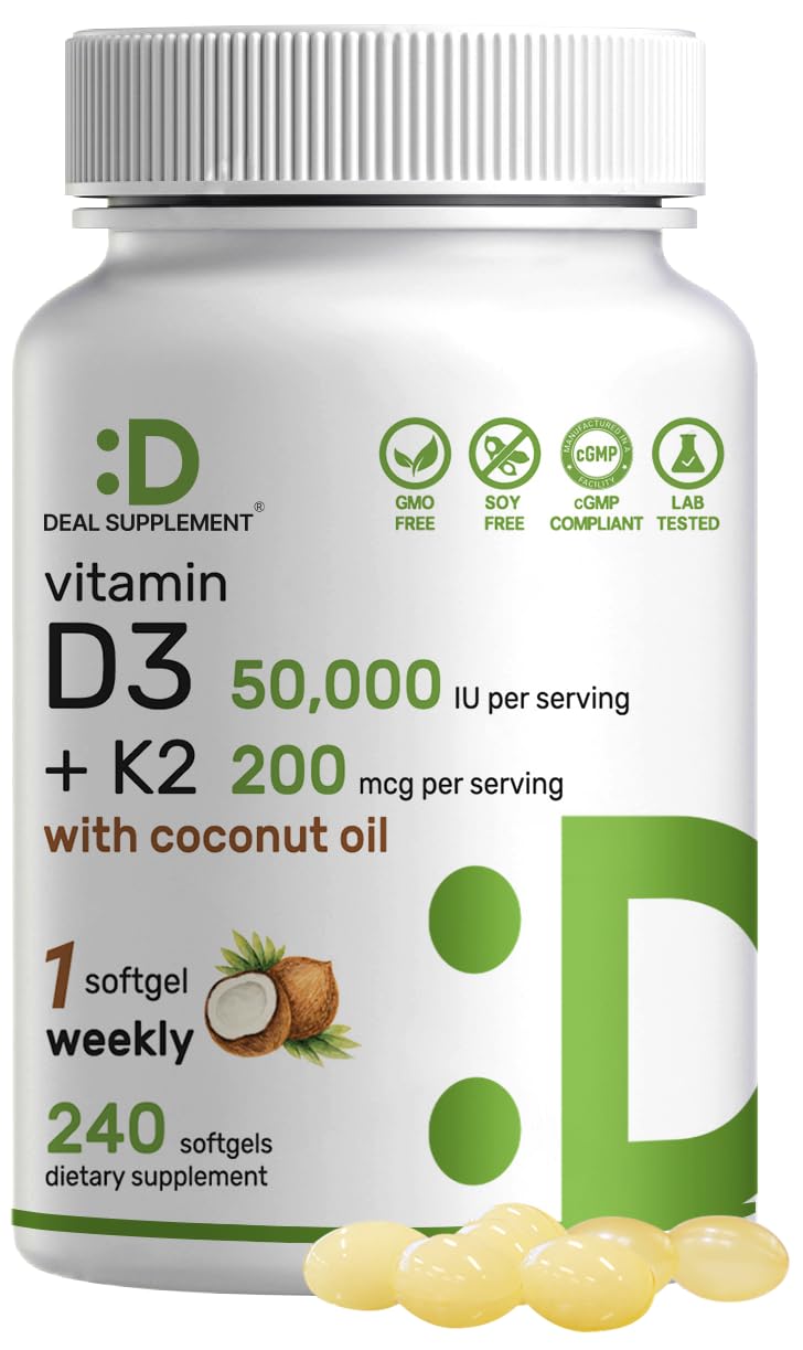 DEAL SUPPLEMENT Vitamina D3-K2, frasco de cápsulas suaves, apoyo a la salud ósea