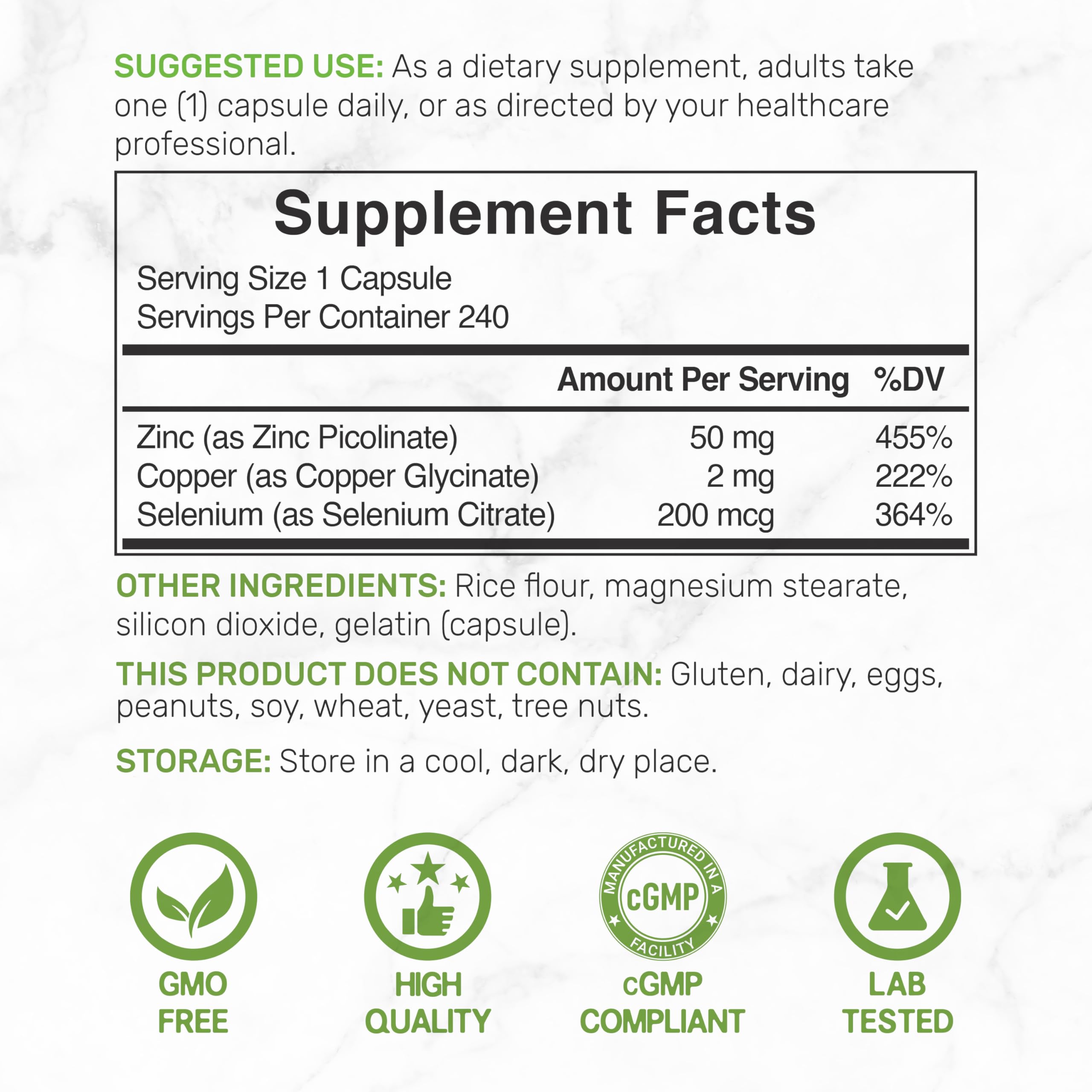 Deal Supplement Zinc 50 mg botella 240 cápsulas: suministro prolongado para tu rutina diaria.