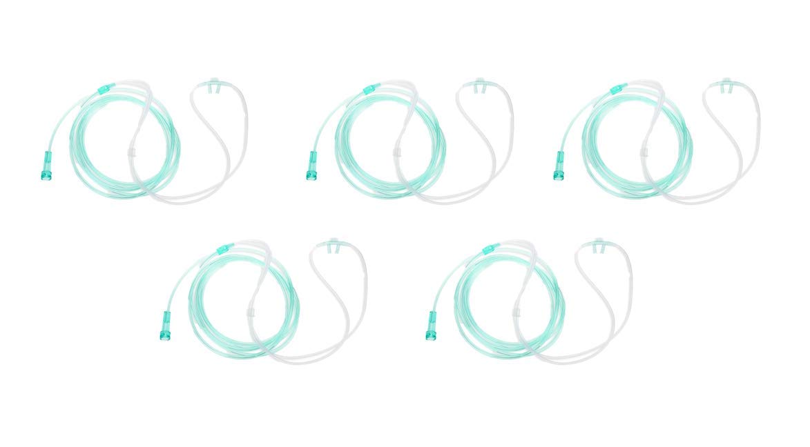 Cánula nasal pediátrica Dealmed recta 7 pies, color verde suave para visibilidad.