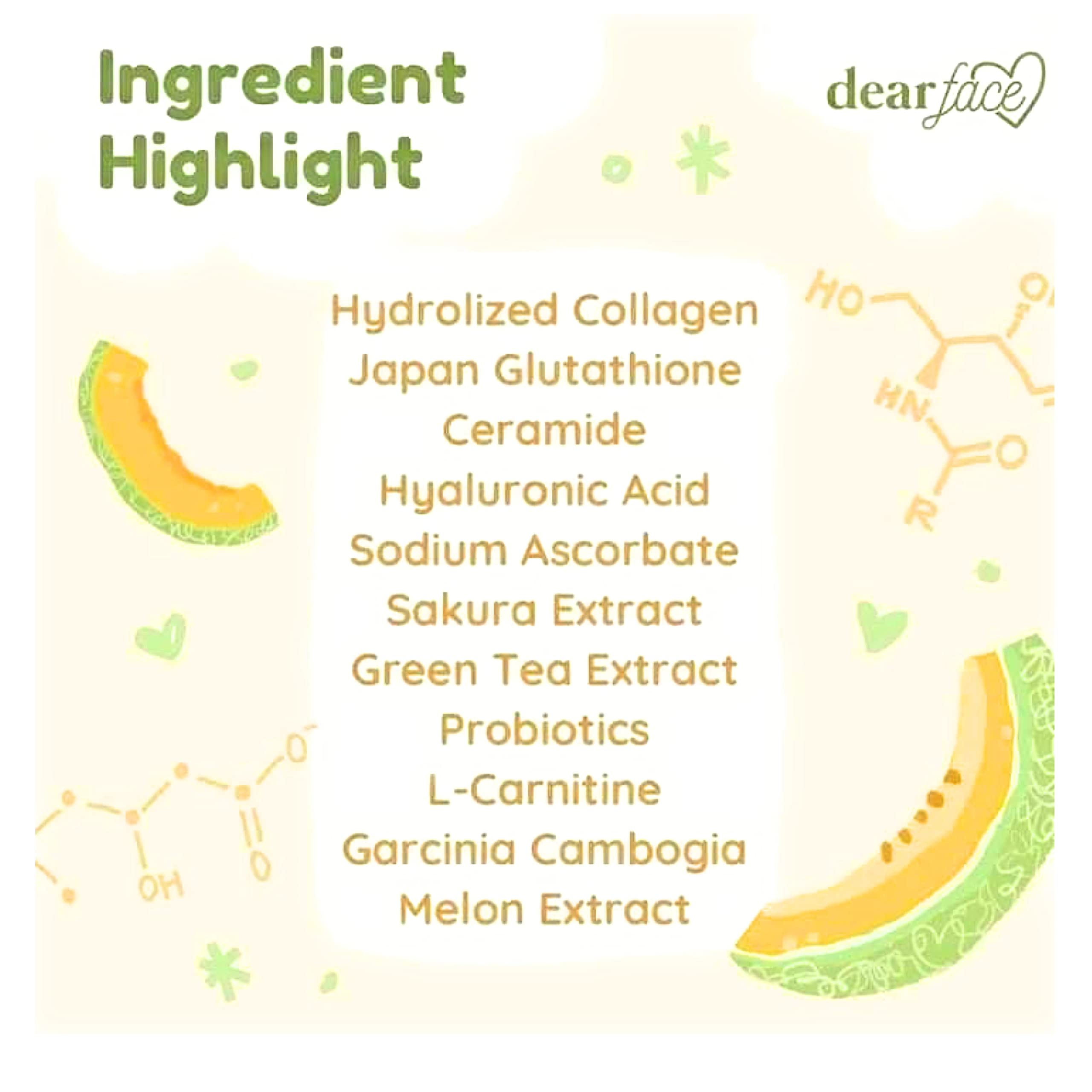 Dear Face Beauty Milk, vertido en vaso para saborear sabor melón.