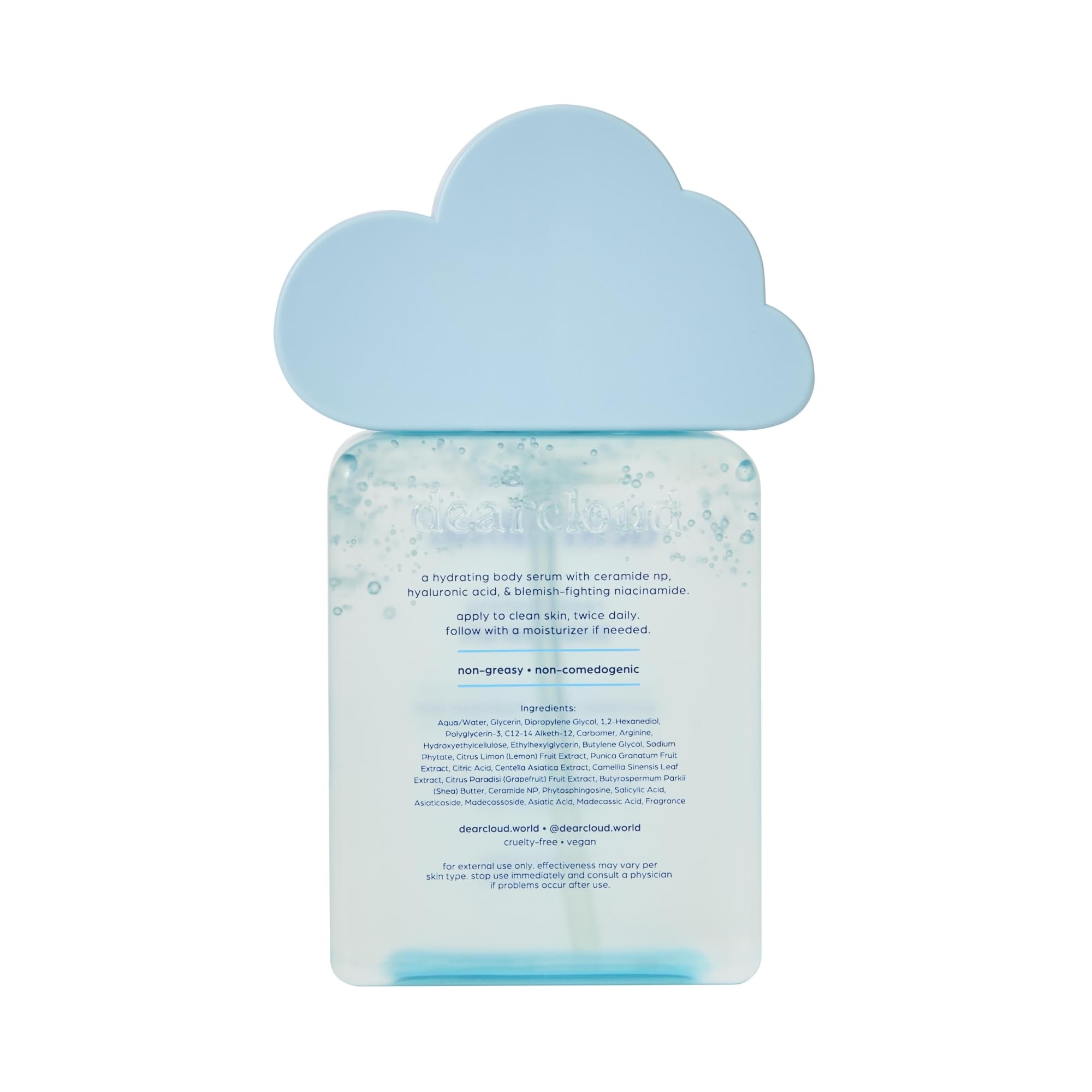Dearcloud Replenishing Body Serum, textura gel hidratante para piel suave.