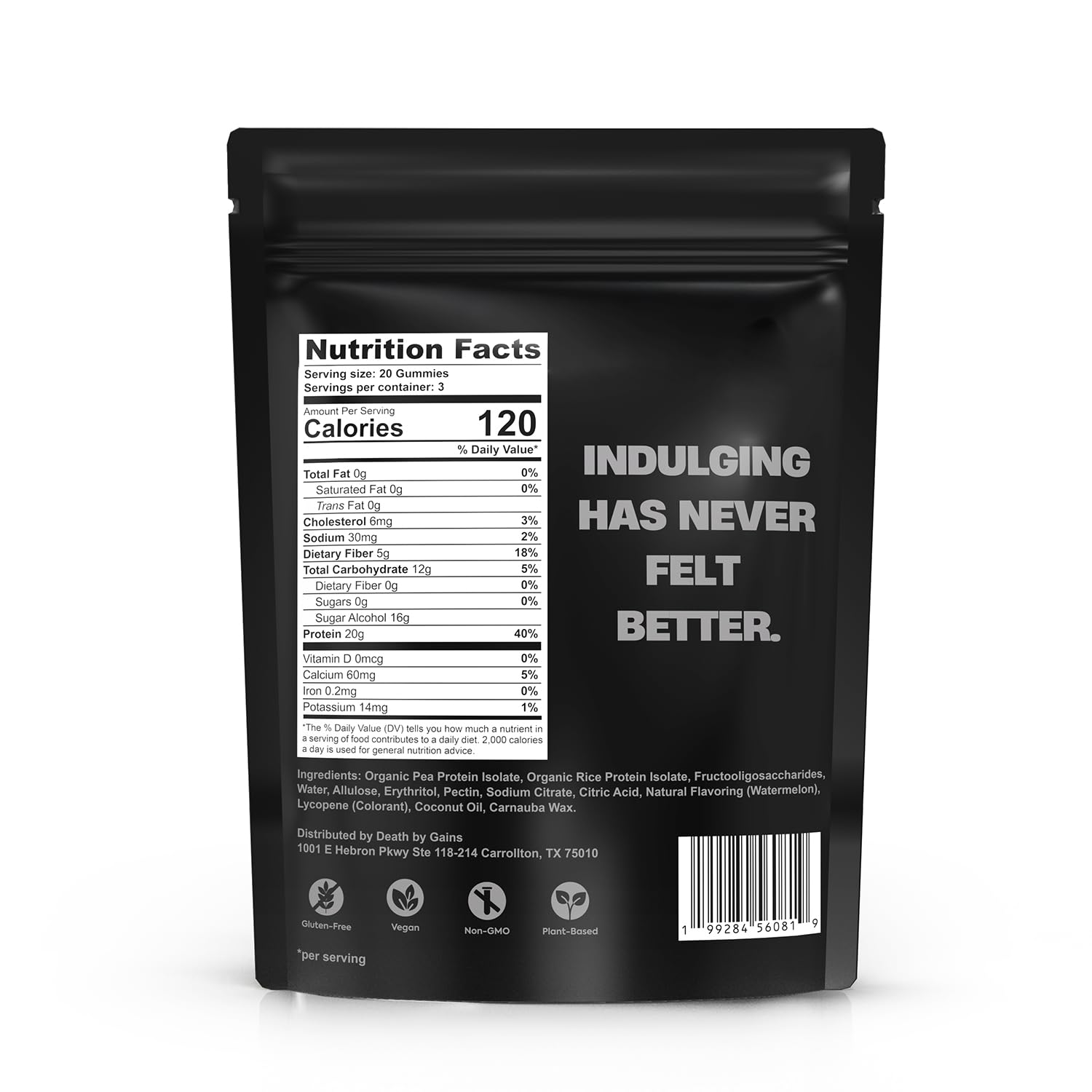Death by Gains gomitas de proteína primer plano sabor refrescante