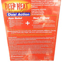 Parche Deep Heat con calor continuo hasta ocho horas para áreas afectadas.