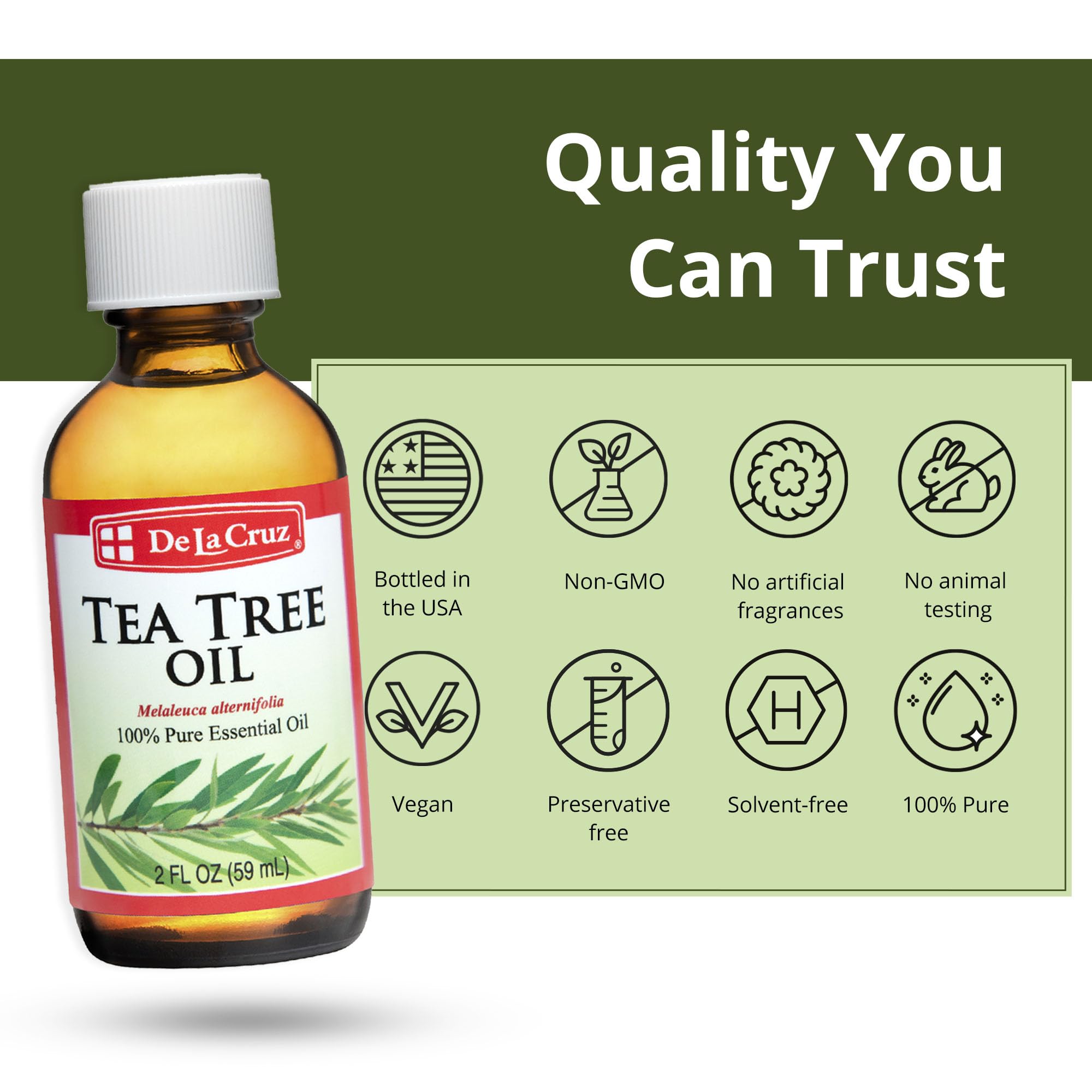 Aceite De La Cruz de Árbol de Té, vegano y sin aditivos.