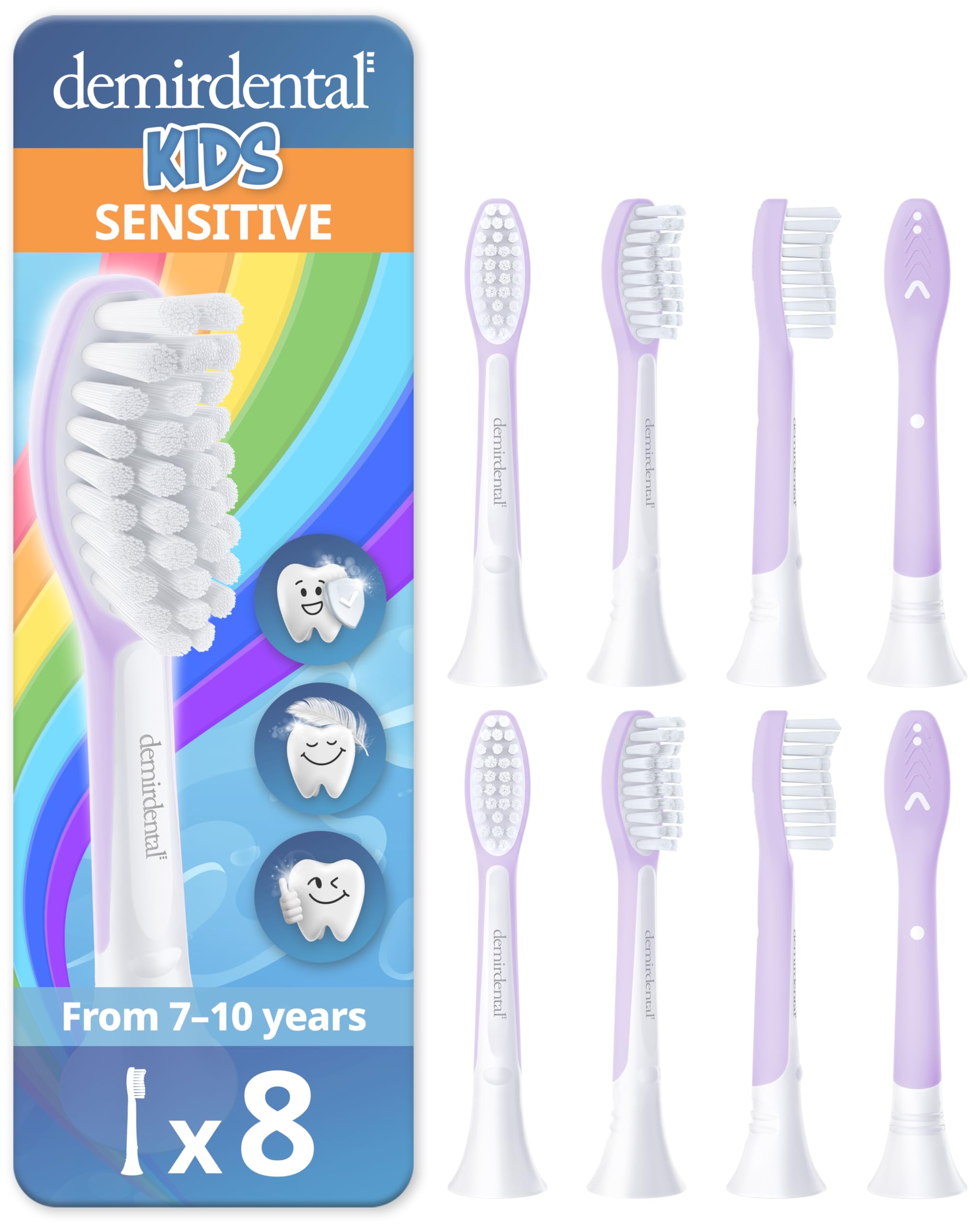 Demirdental cabezas para niños 7–10 en lila, limpieza suave y agradable