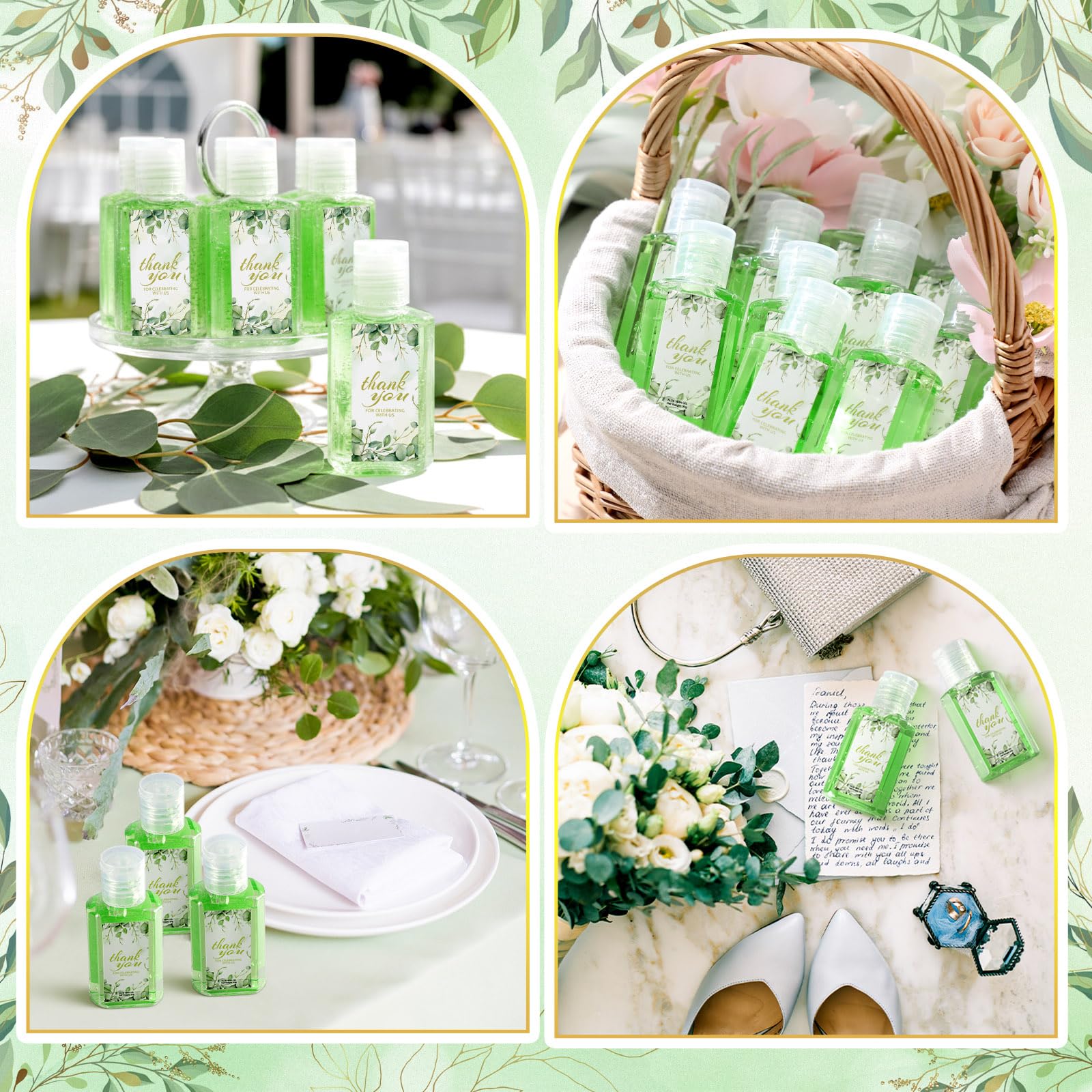 Etiqueta eucalipto romántica para detalles de boda con estilo vintage.