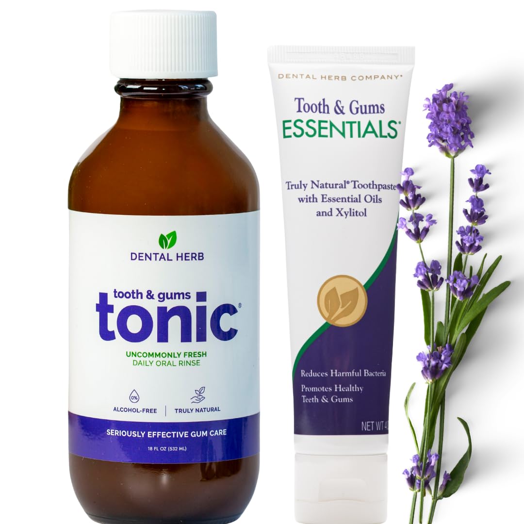 Tonico dientes y encías de Dental Herb Company, botella de 18 oz para aliento fresco.