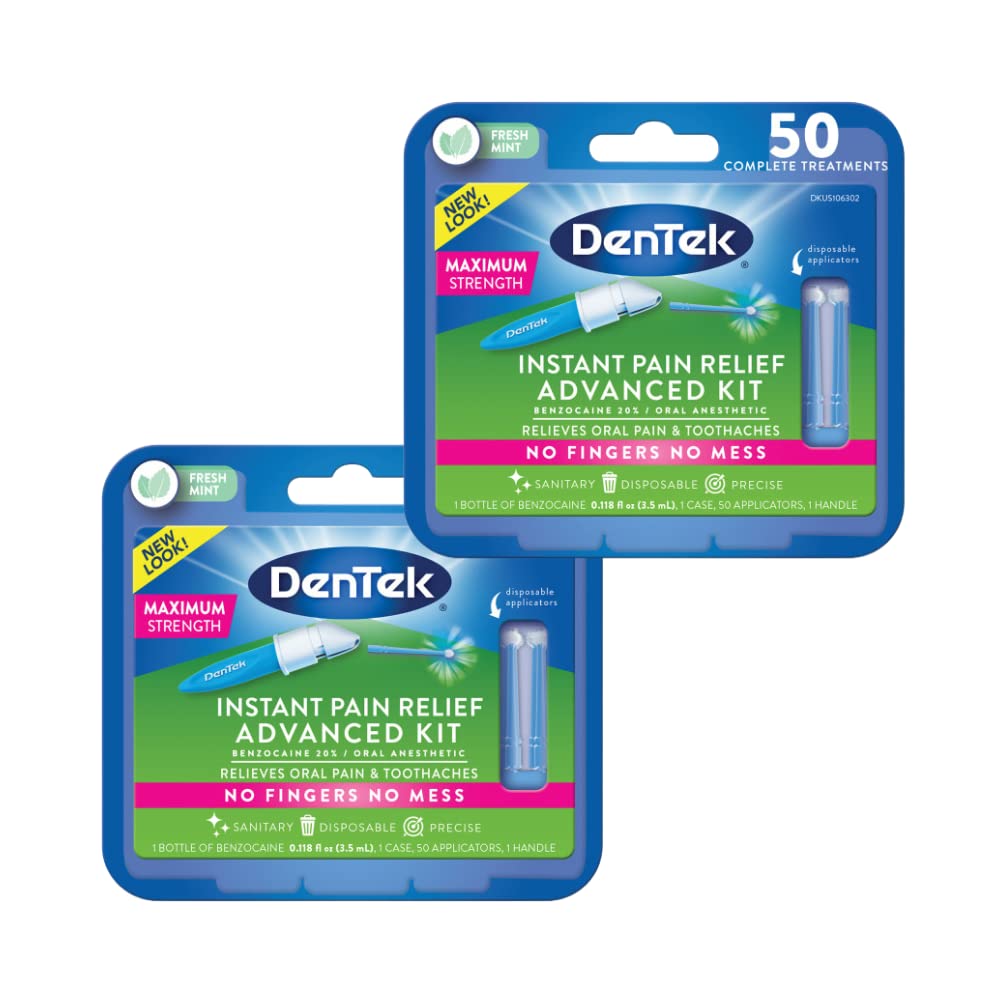 DenTek benzocaína 20% en botella para alivio rápido del dolor dental.