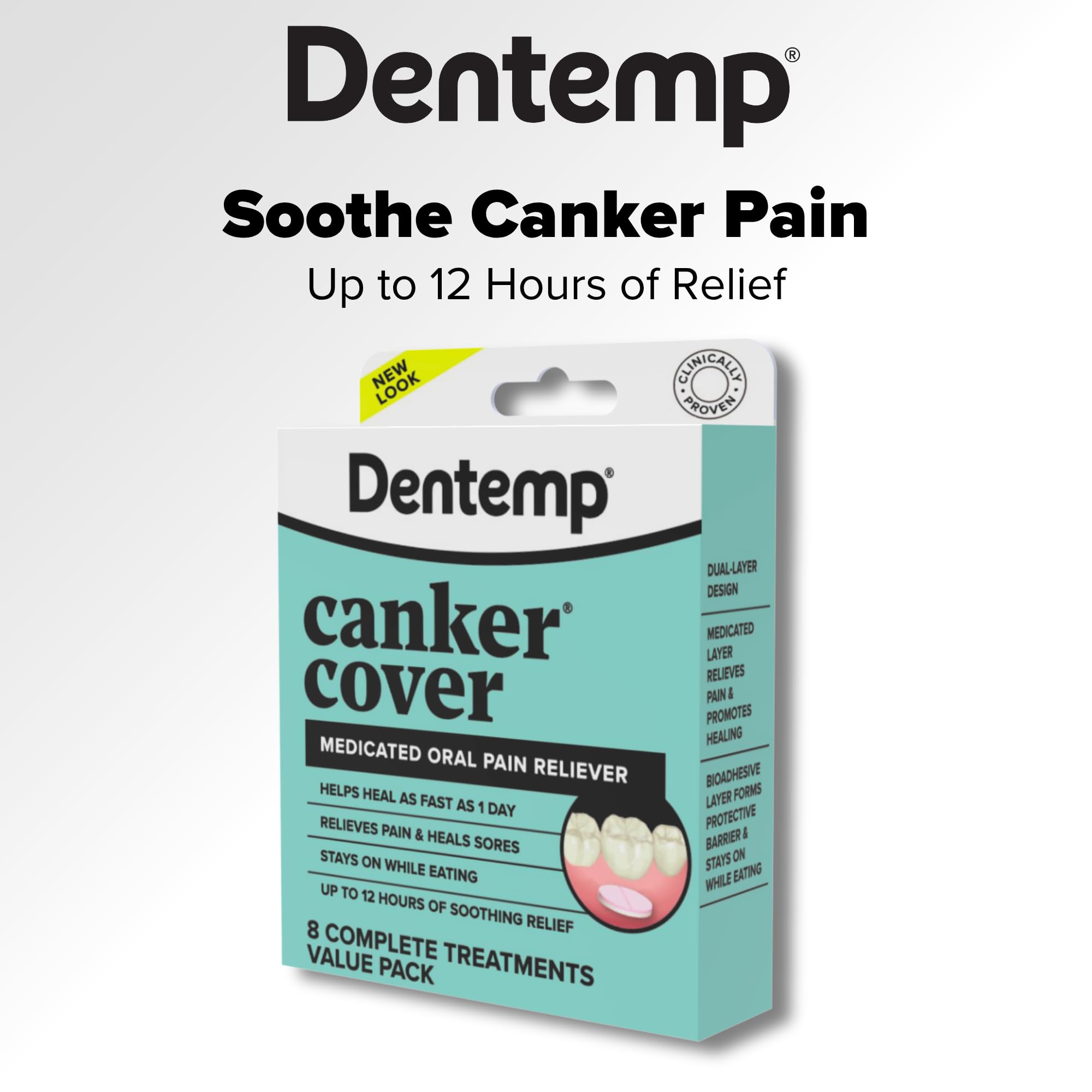 Dentemp Canker Cover aplicación fácil: coloca y espera 10 segundos.