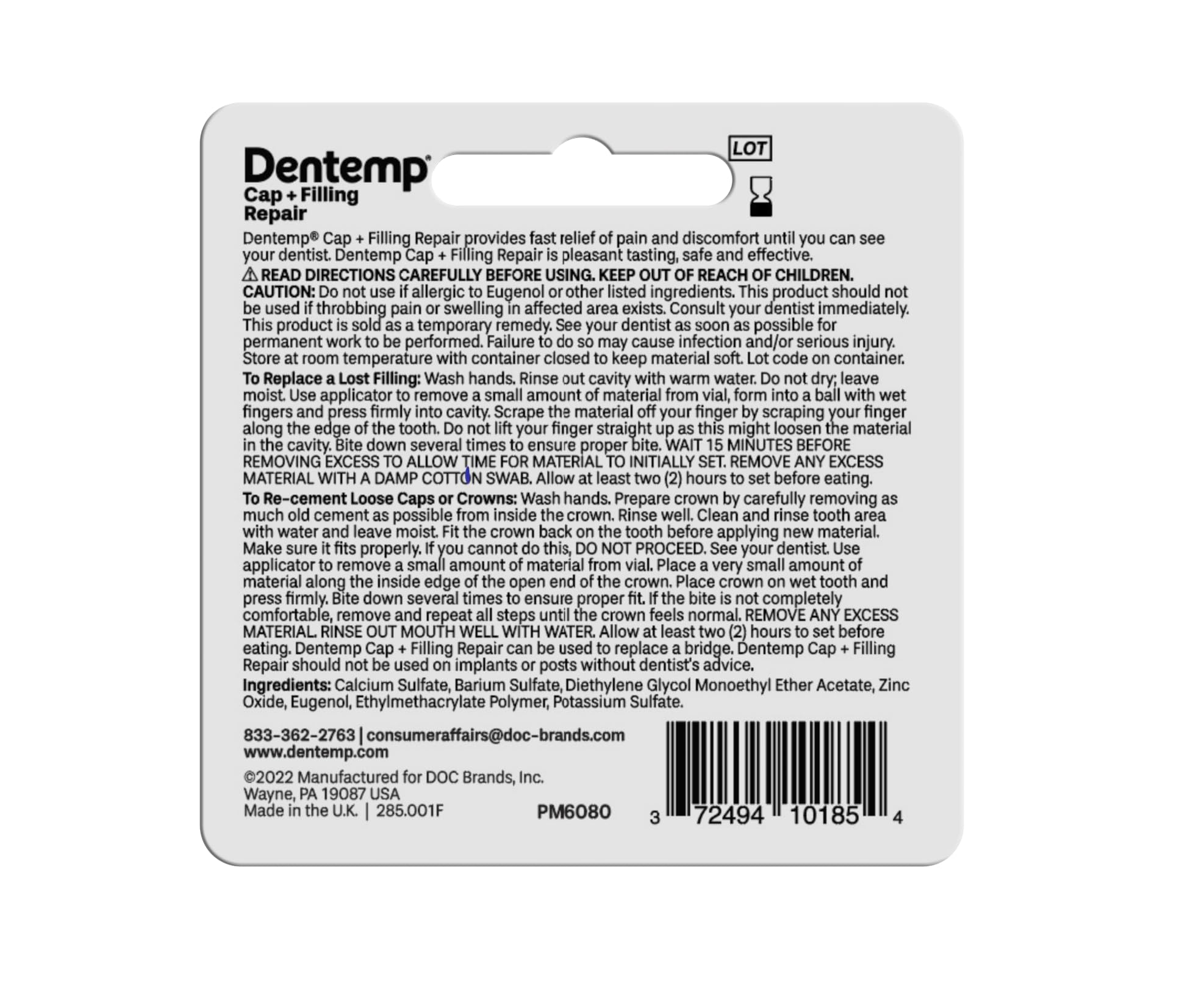 Dentemp uso fácil para alivio provisional de molestias dentales.
