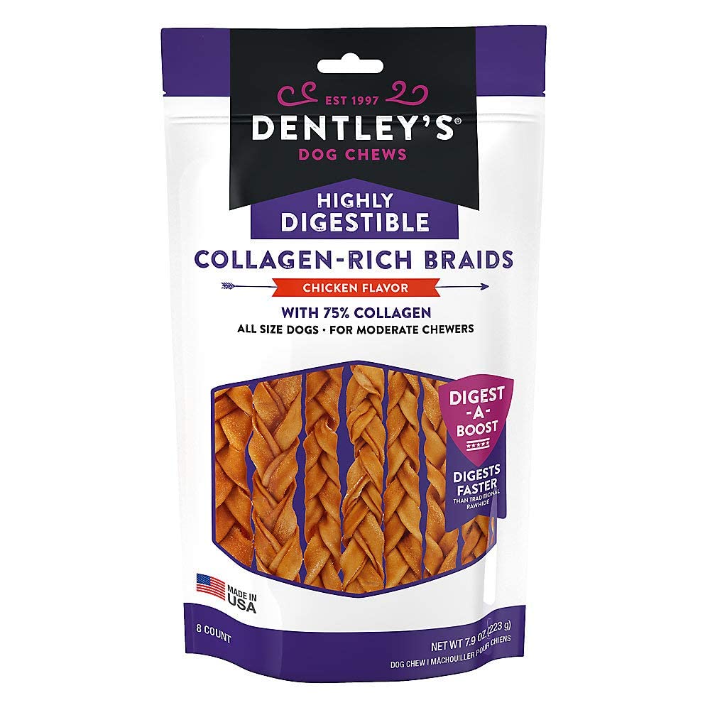 Dentleys trenzas de colágeno sabor pollo, ideal para masticación diaria del perro