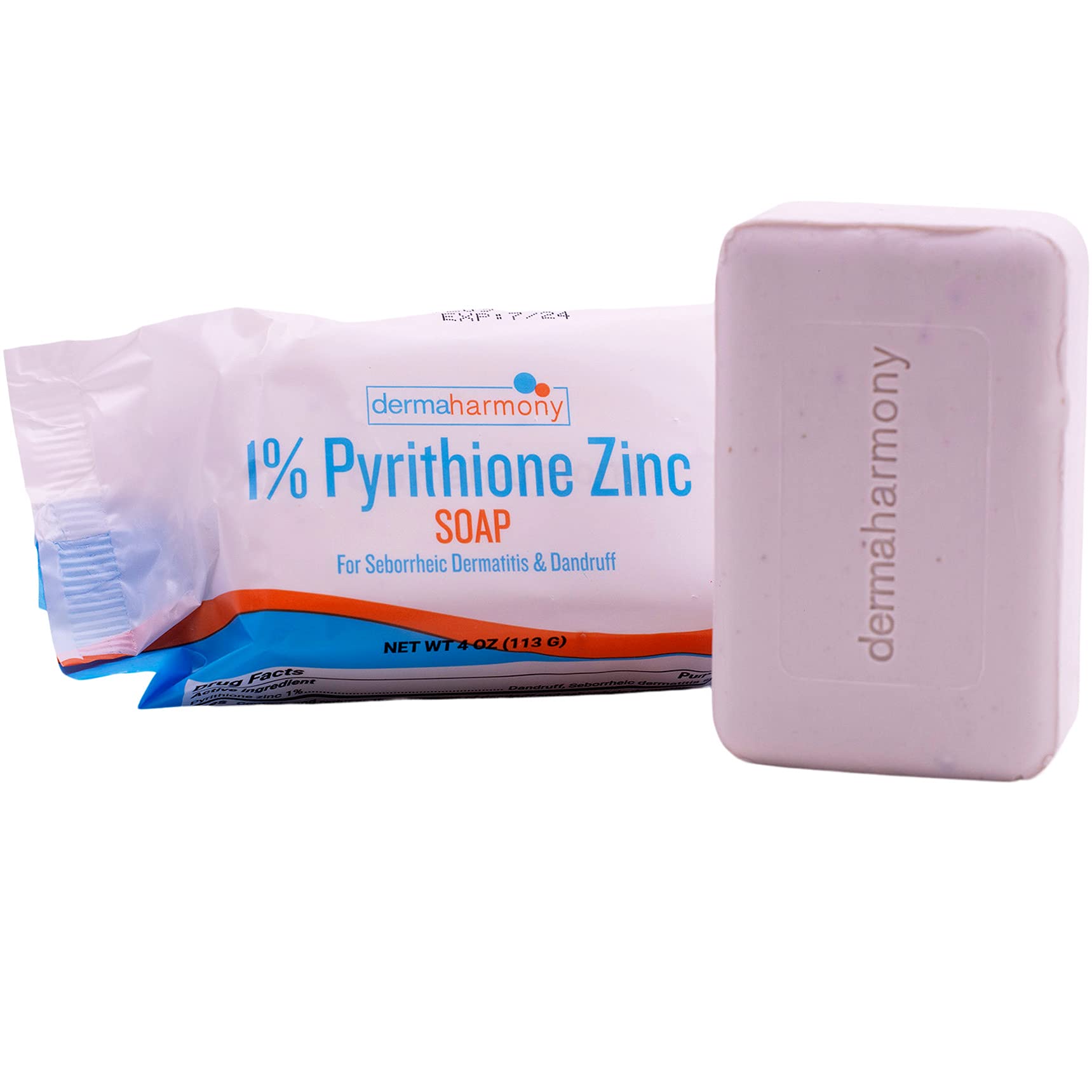 DermaHarmony barra 1% ZnP, limpieza suave para piel sensible.