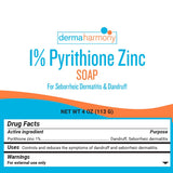 DermaHarmony barra de zinc piritiona, textura cremosa para uso diario.