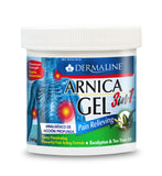 DERMALINE Arnica 3 en 1 Gel aplicado en la mano para alivio rápido y reconfortante