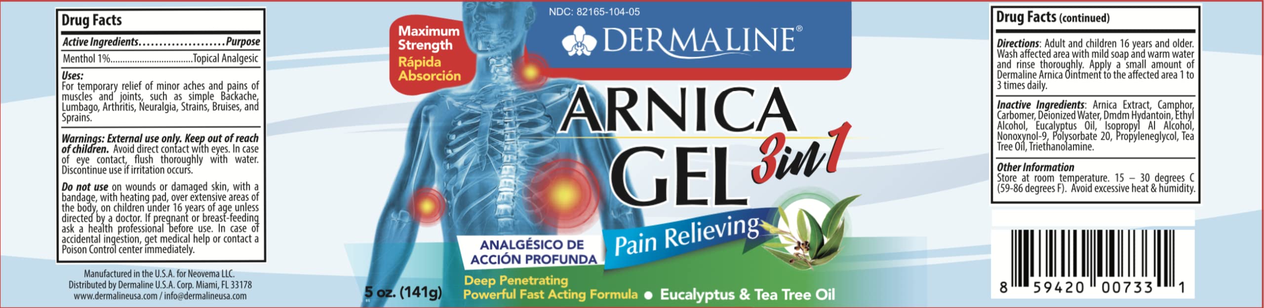DERMALINE Arnica 3 en 1 Gel en envase con etiqueta, listo para uso diario