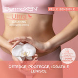 DERMOXEN Ultracalming: etiqueta pH balanceado muestra cuidado delicado para higiene íntima.