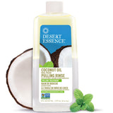 Desert Essence Enjuague pulling coco-menta en botella, ofrece frescura.