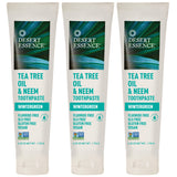 Pasta dental Desert Essence en tubo con árbol de té y neem para uso diario.