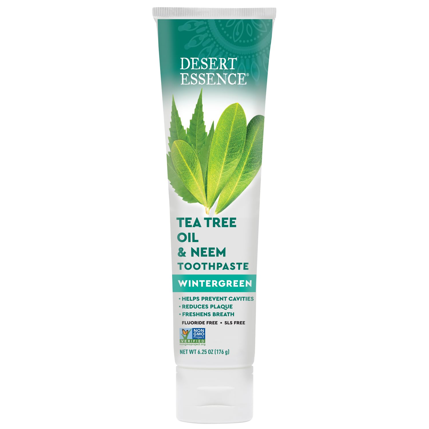 Desert Essence Pasta Dental, neem y tea tree, ingredientes naturales para cuidado bucal.