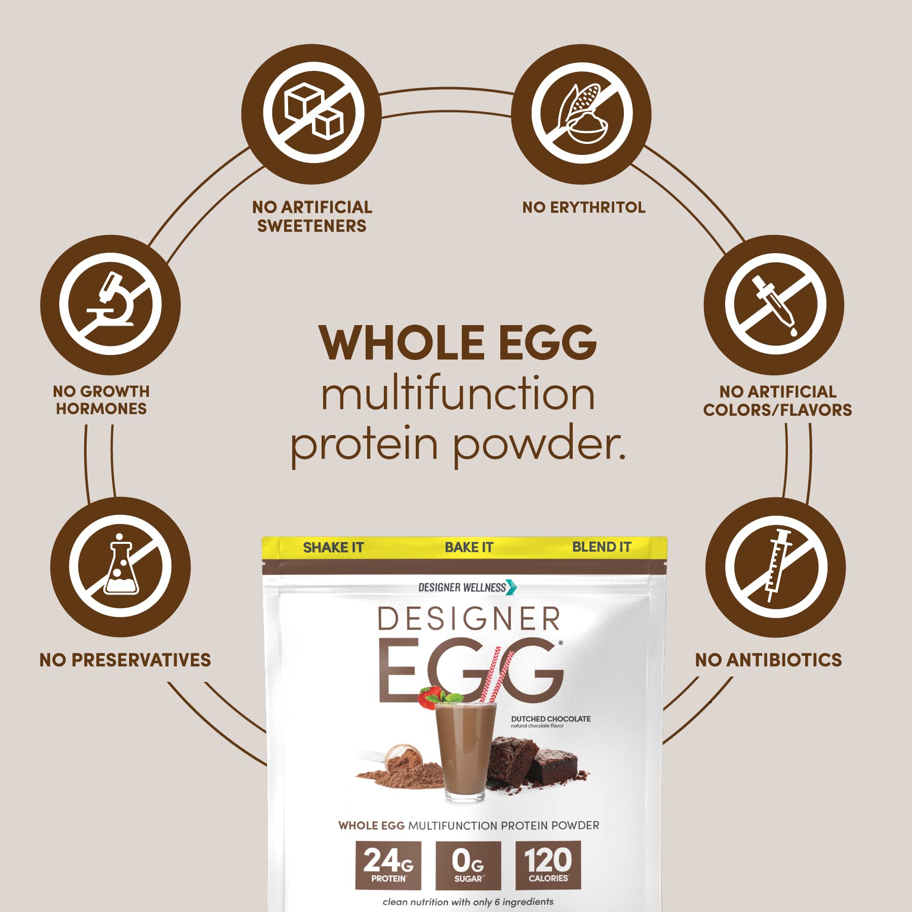 Batido preparado con Designer Egg para desayuno rápido y proteico.