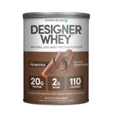 Designer Wellness Designer Whey, bote chocolate gourmet para recuperación muscular sabrosa.