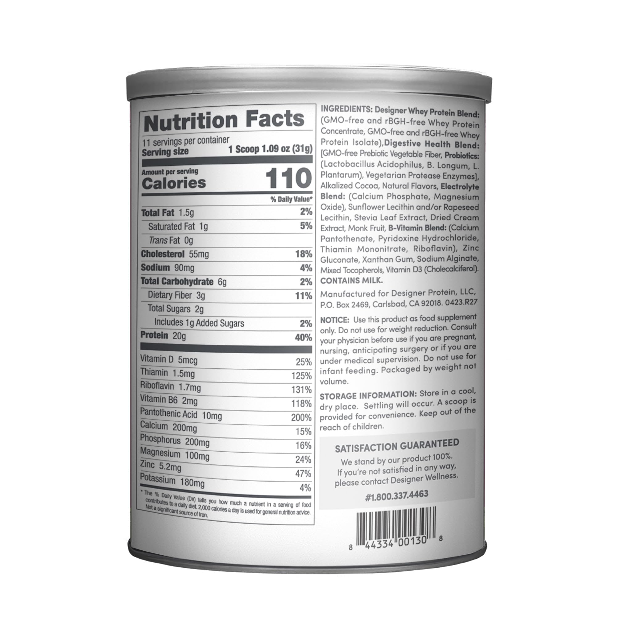 Designer Wellness Designer Whey, cucharada de dosis para batidos rápidos.